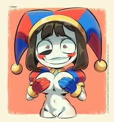 big_titties brown_hair covered_nipples epic_games female female_focus female_only fool's_hat fortnite front_view glitch_productions gloves jester jester_hat kobok looking_at_viewer multicolored_eyes naked naked_female nude nude_female petite_female pomni pomni_(tadc) pomni_(the_amazing_digital_circus) pussy pussy_juice short_hair skinny skinny_girl solo solo_female solo_focus the_amazing_digital_circus white_body