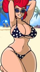 amateur_artist bikini brawl_stars enjoying looking_at_viewer milf pam_(brawl_stars) red_hair siroverass smiling_at_viewer sunglasses