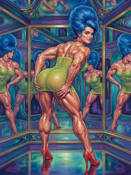 1girls abs actress ai ai_generated ai_slop ass ass_visible_through_clothes average_breasts back beehive_hairdo big_hair blue_eyes blue_hair breasts brooke_shields celebrity come_hither enercell female female_only fishnet_dress flaunting hall_of_mirrors hands_on_own_ass happy heels high_heels indoors leaning_forward legs light-skinned_female long_hair long_legs looking_back_at_viewer marge_simpson minidress mirrors muscular muscular_female pearl_necklace real_person shiny_body shiny_skin smile solo standing strapless_dress the_simpsons translucent_clothing updo vascular wavy_hair white_female