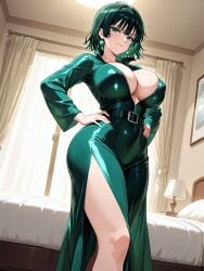 ai_generated alternate_ass_size alternate_body_type alternate_breast_size beautiful beauty bed bedroom breasts clothed clothing female female_focus female_only fubuki_(one-punch_man) gigantic_ass gigantic_breasts green_eyes green_hair huge_ass huge_breasts hyper hyper_breasts hyper_butt large_ass large_breasts mommy nagiotoai one-punch_man onepunchman open_eyes smooth_skin solo solo_female solo_focus stretched_clothing tight_clothing voluptuous voluptuous_body voluptuous_female