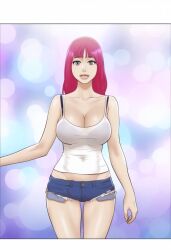 fair_skin female female_only large_breasts looking_at_viewer pink_hair toned_body white_tank_top