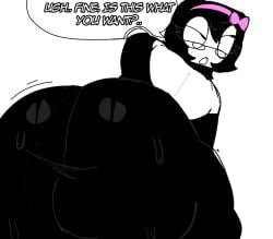1girls action_lines asking_for_it ass ass_bigger_than_head ass_bigger_than_torso ass_focus ass_up big_ass big_butt black_clothing black_dress black_eyes black_hair black_neckwear bottom_heavy bottom_heavy_female caked_up clothed clothing dress eye_roll female_focus female_only glasses halodouble human looking_back neckwear oc open_mouth original_character pink_bow pink_headband rolling_eyes sexy_pose short_hair showing_ass solo solo_female solo_focus sweat sweaty_ass talking_to_viewer text text_bubble thick thick_ass thick_female white_background white_body white_skin white_skinned_female wobbling_ass