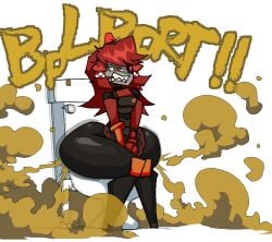 fart mimi_sentry red_hair sitting sitting_on_toilet thick_thighs thighs toilet
