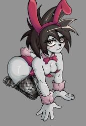 1girls 2025 alternate_costume animal_ear_hairband artist_request ass black_hair blush breasts bunnysuit cleavage cute embarrassed fishnet_thighhighs fishnets from_above i_can't_sleep looking_at_viewer nia_(i_can't_sleep) pale_skin tagme thick_thighs thighs watermark wavy_mouth white_eyes