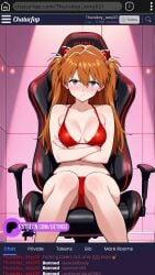 ai_generated angry arms_crossed asuka_langley_sohryu bikini blue_eyes blush evangelion gamer_girl red_hair sexy streaming
