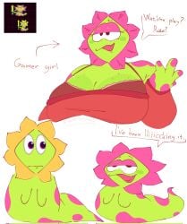 character_reference deltarune deltarune_chapter_5 dots eyes_emoji floradinn gamer_girl green_skin observing smug text white_background