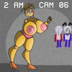 beakless big_breasts big_nipples black_sclera breasts dglartist five_nights_at_freddy's nipples paperpals sharp_teeth solo tagme topless toy_chica_(fnaf)