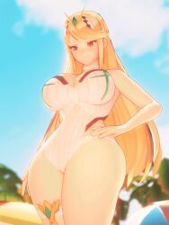 1girls 3d 3d_animation animated beach big_breasts blonde_hair breasts busty female female_only gif hands_on_hips jiggle jiggling_breasts large_breasts mythra no_sound nurico one-piece_swimsuit outdoors smiling smug solo swimsuit thick_thighs thunder_thighs wide_hips xenoblade_(series) xenoblade_chronicles_2