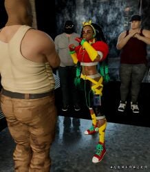3d alexfrazer alley black_hair dark-skinned_female fat guys kimberly_jackson male/female pale-skinned_male pose straight street_fighter