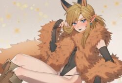 ai ai_art ai_generated almond_eyes androgynous bare_thighs black_lipstick blue_eyes blush blushing boots boyfriend choker cloak coat cosplay crossdressing cute earrings femboy feminine_male feminization fingerless_gloves fluffy fluffy_ears fluffy_tail fox fox_ears fox_tail girly girly_boy golden_hair hylian hylian_ears link link_(breath_of_the_wild) link_(tears_of_the_kingdom) long_hair looking_at_viewer luxica nintendo novelai posing posing_for_the_viewer romantic the_legend_of_zelda trap triforce twink uncensored
