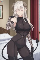 1boy 2.5_jigen_no_ririsa absurdres adult ai_assisted ai_generated big_breasts breasts female hands_on_hair hanyuu_mayuri heeven highres male mature patreon patreon_username perfect_body standing uncensored