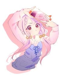 1girl :o braid brown_eyes cellphone cellphone_photo commentary_request dress female female_only female_pubic_hair flat_chest grey_hair highres hisakawa_nagi idolmaster idolmaster_cinderella_girls long_hair looking_at_viewer low_twin_braids phone pubic_hair pussy smartphone solo spread_pussy twin_braids ukokkei v