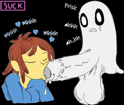 1boy 1boy1girl 1girls artist_request balls big_balls big_penis blowjob fellatio female frisk ghost huge_balls huge_cock napstablook penis tagme undertale