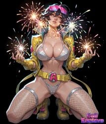 ai_generated artist_logo artist_name artist_signature black_background black_hair_female comic_character edited_official_artwork female fireworks googles jubilee jubilee_(marvel_rivals) lingerie_panties marvel marvel_rivals netease_games short_hair white_bikini x-men x_username yallahs80 yellow_jacket_(clothing)