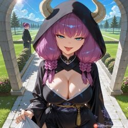 1boy 1girl 1girls ai_generated alternate_breast_size alternate_breast_size_(larger) alternate_costume aura_(sousou_no_frieren) bangs black_dress blue_eyes braid breasts bride cleavage cloud commission commission_art commissions_open corruption day dress flower grass highres hood horns image image_sample image_set japanese_clothes japanese_clothing large_breasts long_hair long_sleeves looking_at_viewer more_at_source open_mouth outdoors part_of_a_set patreon pink_hair pixiv pixiv_commission pixiv_link pixiv_sample provocative purple_hair revealing_clothes sash self_upload shiromuku sky smile solo_focus sousou_no_frieren tgv9173 tongue tongue_out traditional_clothes tree twin_braids twintails watermark wedding_dress wide_sleeves