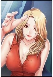 beautiful blonde_female cleavage manhwa pornwha sleeveless_shirt