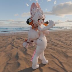 1:1 3d_(artwork) absurd_res accessory anthro beach big_breasts blender_(artwork) body_writing breasts burtrevolution butt cocksicle digital_media_(artwork) female food fur hair hair_accessory hi_res lagomorph leporid looking_at_viewer mammal mihoyo nude one_eye_closed oral outside pink_body pink_fur pink_hair popsicle public public_nudity rabbit sand solo thiren walking water wink winking_at_viewer zenless_zone_zero zhao_(zenless_zone_zero)