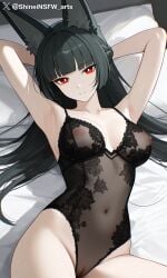 1girls black_hair breasts hoshimi_miyabi nipples pussy red_eyes shineinsfw solo uncensored zenless_zone_zero