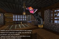 anima_estudios big_breasts big_penis cock_vore creature english_text foreskin foreskin_folds futanari hoe_(tool) las_leyendas legend_quest minecraft minecraft_background minecraft_horror minecraft_mod self_upload stalker suction teodora_villavicencio text text_box trapped trapped_in_foreskin trying_to_escape trying_to_resist veiny_penis very_long_penis xsherlock420_(artist)