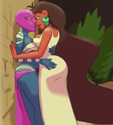 2girls ass big_ass blue_skin dark-skinned_female dark_skin female female_only guacamelee latina lesbian secluded_sketches source_request tostada xtabay