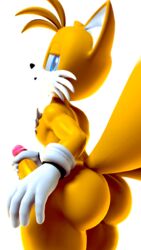 3d 3d_(artwork) anthro ass big_ass big_butt big_penis blue_eyes fox furry gay gloves holding_penis looking_at_viewer looking_back male male_only masturbation penile_masturbation penis solo sonic_(series) source_filmmaker tails terezifaps white_fur white_gloves yellow_fur