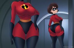 1girls ass ass_shot back_view big_ass big_breasts breasts brown_eyes brown_hair clothing domino_mask eyewear female female_only front_view hair hand_on_hip helen_parr hips huge_ass looking_back mature mature_female milf monociclo_art mother reflection short_hair solo solo_female superhero_costume superheroine the_incredibles thighs wide_hips