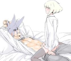1femboy 2boys androgynous black_legwear blonde_hair blush blushing bob_cut bottomless dominant dominant_male domination embarrassed femboy femboydom feminine_faced_male feminine_male galo_thymos gay gay_sex lio_fotia on_top petite petite_body petite_male power_bottom promare seductive seductive_look seductive_smile short_hair short_male sitting_on_person slim slim_male slim_waist smug smug_face stockings thighhighs thin_waist tied_up twink yaoi