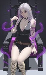 1female 1females 1girl 1girls absurd_res absurdres ashe_(venzari) braid braided_hair choker commission commission_art commissioner_upload ear_piercing earrings elf fair_skin light-skinned_female light_skin lip_ring long_hair neozumi nose_piercing nose_ring original_character purple_eyes purple_hair runny_makeup runny_mascara second-party_source tagme tattoo tattoo_on_arm tattoo_on_chest tattooed_arm tattoos thick_eyesbrows two-tone_hair white_hair witch