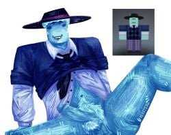 body_hair erection gay hairy hairy_legs hat humanoid male nude oc original_character penis roblox roblox_avatar robloxian shirt smirk solo sweater tie