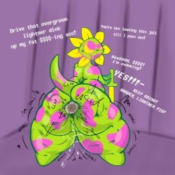 1:1 2026 anal anthro big_butt blush blush_lines bodily_fluids butt cross-eyed darkner deltarune dirty_talk elemental_creature english_text female flora_fauna floradinn genital_fluids genitals green_body hi_res melee_weapon niannn onomatopoeia overweight overweight_female plant shake_lines simple_background solo sound_effects standing sword tail text thick_thighs undertale_(series) vaginal_fluids vulva weapon