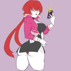 1girls big_ass big_breasts big_tits coat from_behind king_of_fighters light-skinned_female light_skin long_hair pale_skin phone ponytail red_hair shermie_(kof) twintails