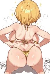 ass ass_focus back_view background_characters big_ass big_breasts bikini bikini_bottom bikini_top blonde_hair breasts breasts_bigger_than_head bubble_ass bubble_butt child_bearing_hips don_quixote_(limbus_company) ebora exposing faust_(limbus_company) female female_focus golden_bikini gregor_(limbus_company) high_resolution huge_ass huge_breasts large_filesize light-skinned_female light_skin limbus_company presenting project_moon short_hair shortstack sinclair_(limbus_company) steam steaming_body string_bikini sweat sweatdrop tagme thick_thighs thighhighs thighs very_high_resolution wide_hips