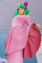 3d female female_only fortnite giocamolly holding_skirt outerwear pink_shirt pink_skirt tropical_punch_zoey underwear zoey_(fortnite)