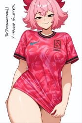 1girls bottomless brawl_stars korea korean looking_at_viewer melodie_(brawl_stars) no_panties solo t-shirt white_background