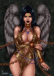 1girls 2019 big_breasts black_hair bondage breasts chain chains cleavage collaboration collar colored dawnstar dc_comics female female_only large_breasts leandro_oliveira legion_of_superheroes native_american native_american_female shackles tagme_(artist) traditional_media_(artwork)