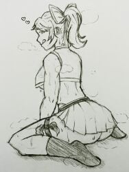 1girls aapendooors ass big_ass bow character_request crop_top floating_hearts hair_bow hearts miniskirt ponytail ribbon sideboob skirt socks steamy sweat sweating sweaty thigh_band tongue tongue_out underboob