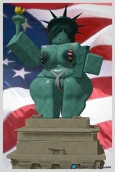 1girls 3d 3d_(artwork) 4th_of_july areolae barefoot big_breasts bikini breasts female female_only full_body lady_liberty roblox robloxian solo solo_female standing statue_of_liberty vinarr34
