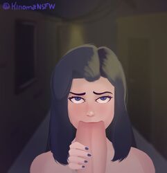 big_penis blowjob blue_eyes blue_hair caitlyn_kiramman eye_contact fellatio female kinoma large_penis league_of_legends light-skinned_male light_skin looking_at_viewer oral pov pov_eye_contact riot_games staring vickytoria