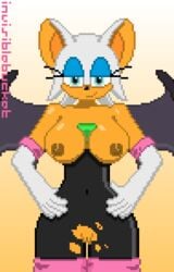 anthro bat breasts chaos_emerald female invisiblebucket looking_at_viewer nipples pixel_art pussy rouge_the_bat seductive solo sonic_(series) sonic_the_hedgehog_(series) topless torn_clothes wings