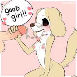 1:1 2020 aggressive_retsuko anthro areola biped black_eyes blush bodily_fluids breasts canid canine canis cum cum_in_mouth cum_inside cum_on_face domestic_dog duo english_text erection female fur genital_fluids genitals handjob heart hi_res human human_on_anthro interspecies inui_(aggressive_retsuko) long_ears long_tail male male_human/female_anthro male_on_anthro mammal multicolored_body multicolored_fur nipples nude open_mouth penile penis sanrio sataenart sex simple_background smooth_fur speech_bubble straight tan_body tan_fur text tongue tongue_out two_tone_body two_tone_fur unseen_male_face watermark