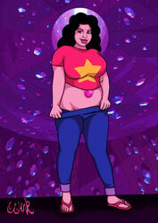 belly black_hair brown_eyes cartoon_network cave chubby chubby_female fat_people_only flip_flops gem genderswap genderswap_(mtf) jeans pants_pulled_down pinup pulling_down_pants rule_63 sandals star steven_quartz_universe steven_universe stone thewink