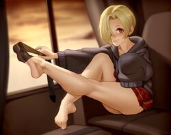 1girls ballet_feet barefoot blonde_hair feet female female_only foot_fetish idolmaster idolmaster_cinderella_girls kairuhentai kairunoburogu legs_up looking_at_viewer pointed_feet shirasaka_koume skirt solo tagme thighs tights toe_point toes