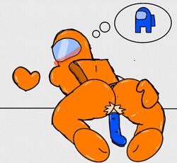 among_us blue_(among_us) blue_skin cowgirl_position dildo dildo_in_pussy feet hand_drawn looking_back looking_pleasured orange_(among_us) orange_skin ripped_pants spacesuit straight thinking what