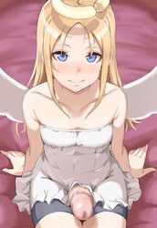 1boy angel angel_boy angel_wings arm_support ass balls bare_arms black_shorts blond_hair blond_hair_male blond_male blonde_hair blonde_hair_male blonde_male blue_eyes blue_eyes_male blush broken_halo censored closed_mouth commentary_request crimvael cute cute_male dress femboy fit fit_male flat_chest halo highres himesamaiove ishuzoku_reviewers large_penis light-skinned_male light_skin long_hair looking_at_viewer male male_focus male_only monster_boy mosaic_censoring nose_blush off-shoulder_dress off_shoulder penis shorts sitting smile solo solo_focus solo_male white-skinned_male white_dress white_skin white_wings wings