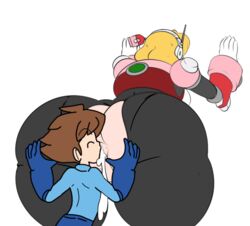 1boy 1girls age_difference alia android anilingus anus ass big_ass blonde_hair bodysuit brown_hair capcom cum cum_in_ass cumming edit felching female hand_on_ass huge_ass male mega_man mega_man(classic) mega_man_(character) mega_man_x rimming robot robot_girl size_difference sweat torn_bodysuit yellow_hair