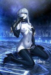 1futa absurdres bangs black_choker black_gloves black_legwear blunt_bangs boots breasts choker elbow_gloves erection final_fantasy final_fantasy_xiv finger_in_mouth futanari gloves hairlocs high_heel_boots high_heels highres long_hair looking_at_viewer masturbation medium_breasts multi_arm multi_limb navel ninra nipples nude omega-f omega_(final_fantasy) open_mouth ponytail red_eyes self_fondle sitting solo solo_futa thigh_boots thighhighs uncensored wariza white_hair