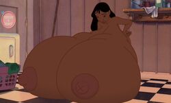 alternate_version_available black_hair breasts breasts_bigger_than_head breasts_bigger_than_torso breasts_on_floor dark-skinned_female disney edit fat_folds female female_only hands_on_hips human hyper hyper_areola hyper_breasts hyper_nipples immobile laundrymom lilo_and_stitch massive_breasts nani_pelekai nipple_holes nipples nude nude_female screenshot screenshot_edit solo tiddlesndinks washing_machine