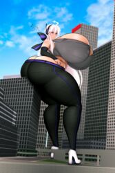 1girls ass_cleavage butt_crack female female_only fully_clothed giantess high_heels highres huge_ass huge_breasts hyper_ass hyper_breasts someshittysketches thick_thighs vocaloid yowane_haku