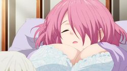 animated bed belly_lick bestiality blush bra canine dog dokyuu_hentai_hxeros huge_breasts interspecies large_breasts licking medium_hair mp4 navel open_clothes pantsu phone pink_eyes pink_hair pov saliva saliva_puddle screen_capture shirayuki_maihime sound stomach_licking tongue underwear waking_up video