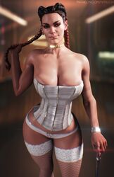 1girls 3d absurdres apex_legends big_breasts breasts bridal_lingerie choker cleavage corset female female_only highres large_breasts loba_(apex_legends) looking_at_viewer nyalicia solo stockings tattoo